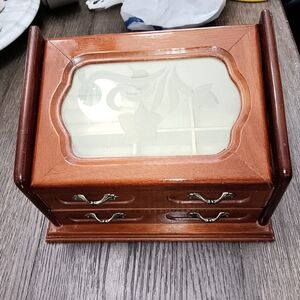 Wood Jewelry Box with Glass Top - Brown